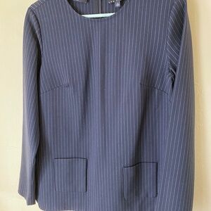 Lord & Taylor 424 Fifth navy blue pinstripe tunic top, US size 4, wool blend